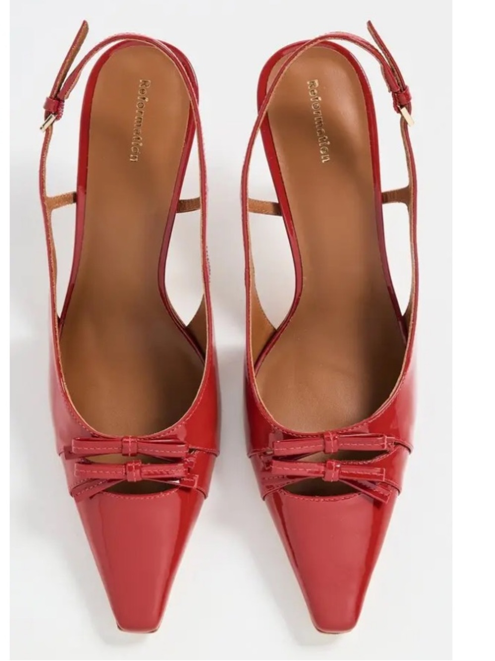 Reformation Noreen Slingback Bow Patent Leather Heels 11 - Picture 3 of 8